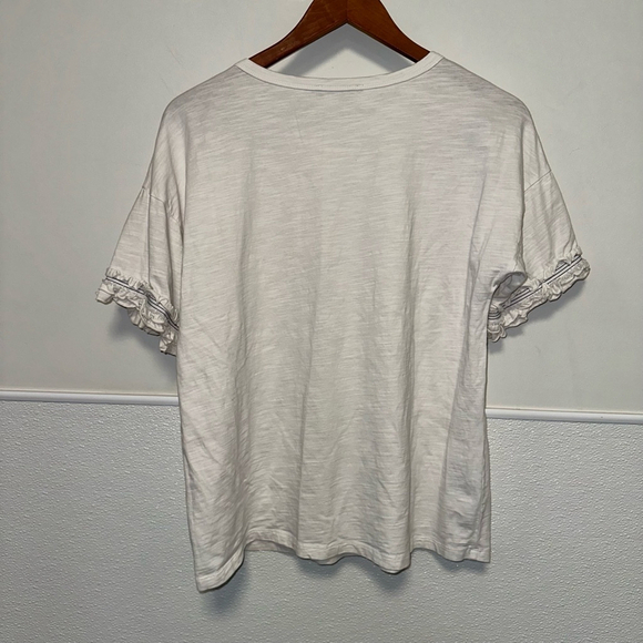 Women's Doe & Rae T-Shirt, M, White Ruffle Sleeve Short Sleeve - Picture 7 of 11